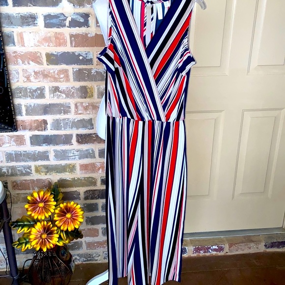 Tacera Red White & Blue Bold Striped Cropped Palazzo Jumpsuit size Small - Picture 5 of 13